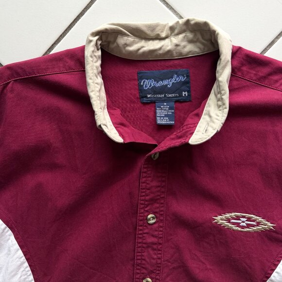 Wrangler brushpopper Western shirt in maroon/white colourblock (men’s M) - Picture 6 of 10